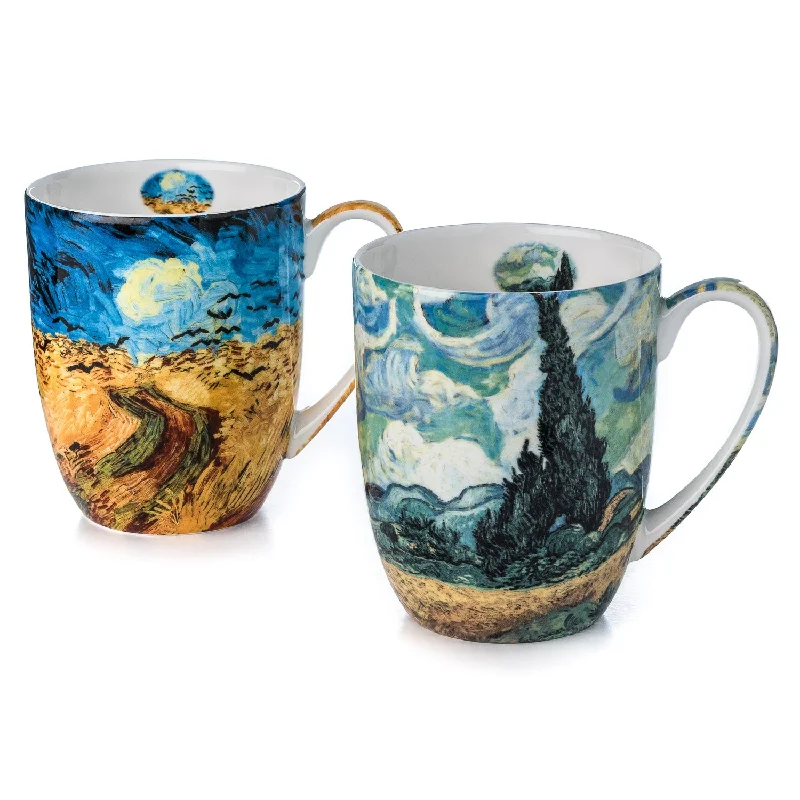 Casual outdoor tumblers with straws-Van Gogh Wheatfields Mug Pair