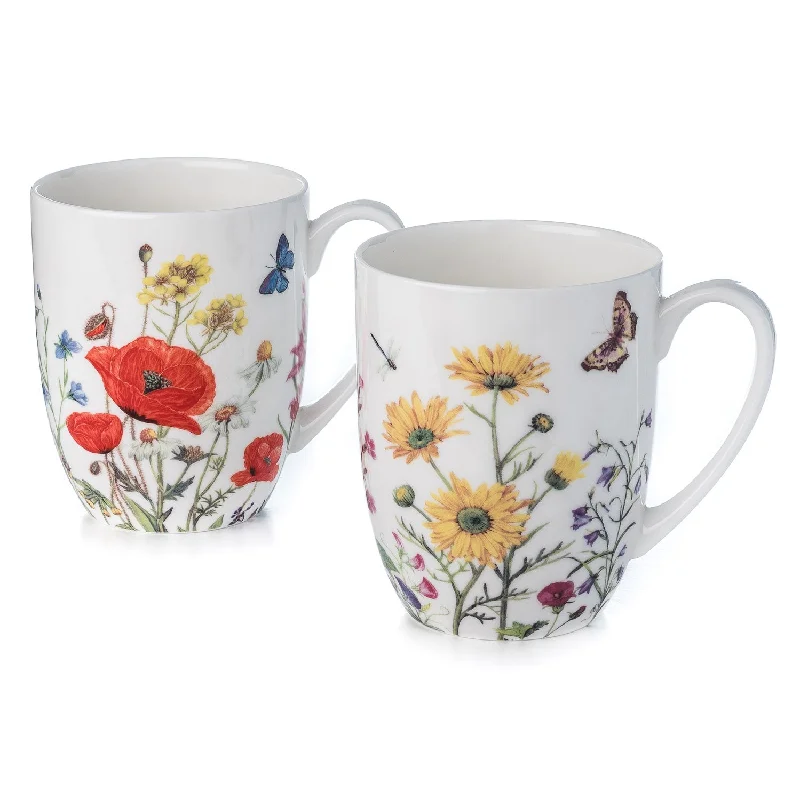 Stylish insulated coffee tumblers-Wildflowers Mug Pair