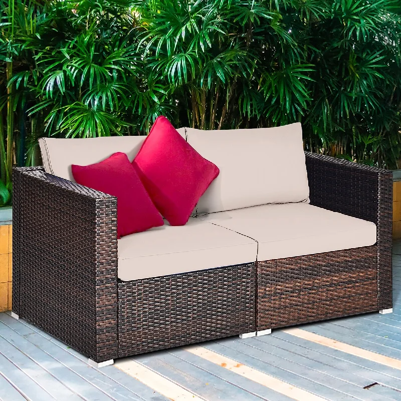 Designer porcelain accent pieces-2PCS Patio Furniture Rattan Loveseat Sofa with Removable Cushion