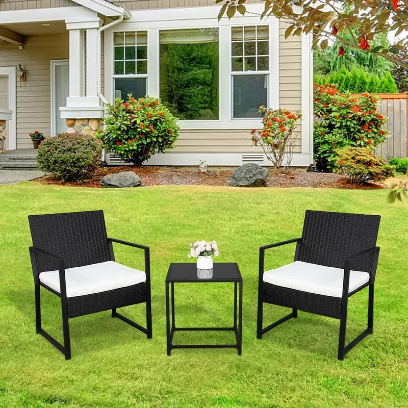 Affordable woven wall mirrors-3PCS Patio Rattan Furniture Set Chairs with Cushions and Coffee Table