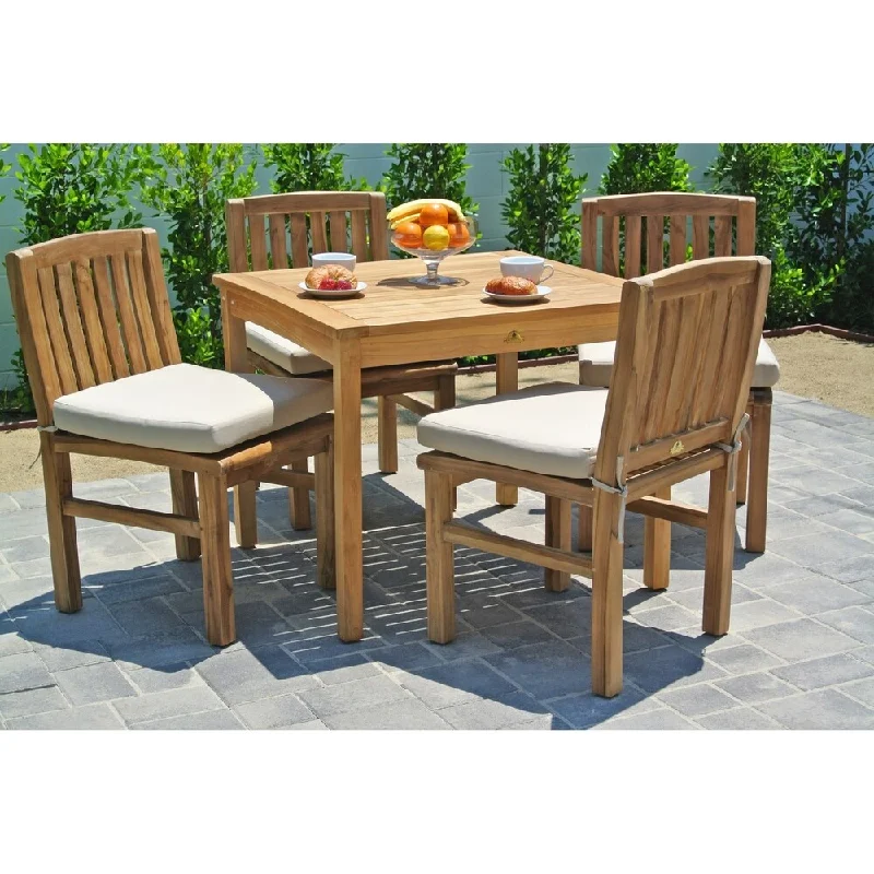 Chic reusable decorative trays-5 pc Huntington Teak Outdoor Patio Furniture Dining Set with 36" Square Dining Table. Sunbrella Cushion.