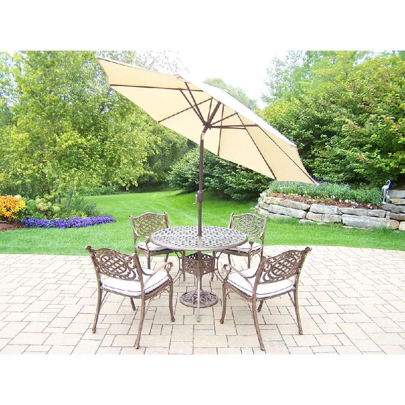 Designer wooden wall decor-7 pc Outdoor Dining Set, Cushioned Chairs, 9 ft Umbrella and stand