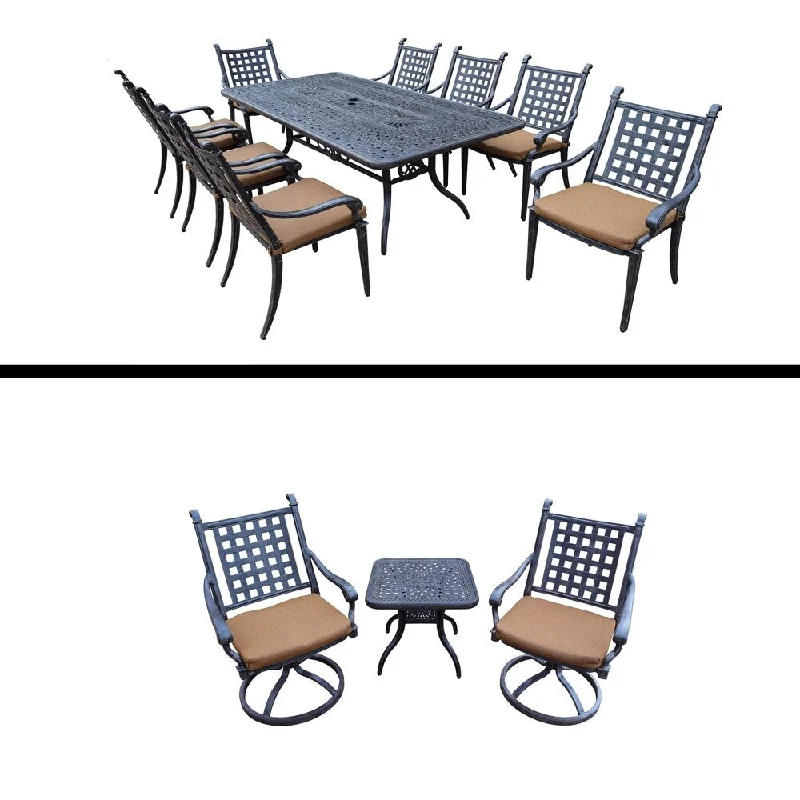 Stylish insulated accent pillows-9 Pc Dining Set, 8 Chairs and 3 Pc Chat Set and Cushions.