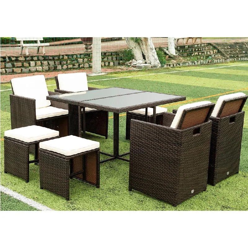 Elegant hand-painted wall decor-9 Pieces Patio Dining Sets Outdoor Space Saving Rattan Chairs with Glass Table Patio Furniture Sets Cushioned Seating