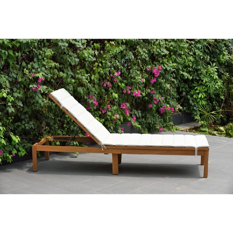 Designer wooden wall panels-Amazonia Katia Eucalyptus/Teak Finish Outdoor Chaise Lounger with Grey Cushion