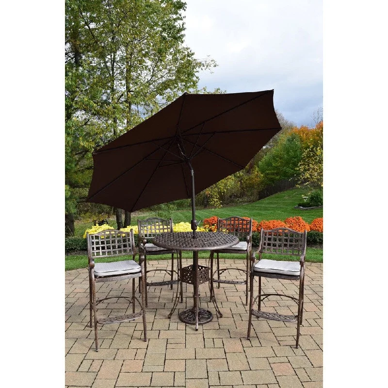 Affordable ceramic table decor-Bar Set with Round Table, 4 Cushioned Bar Stools, Umbrella and Stand