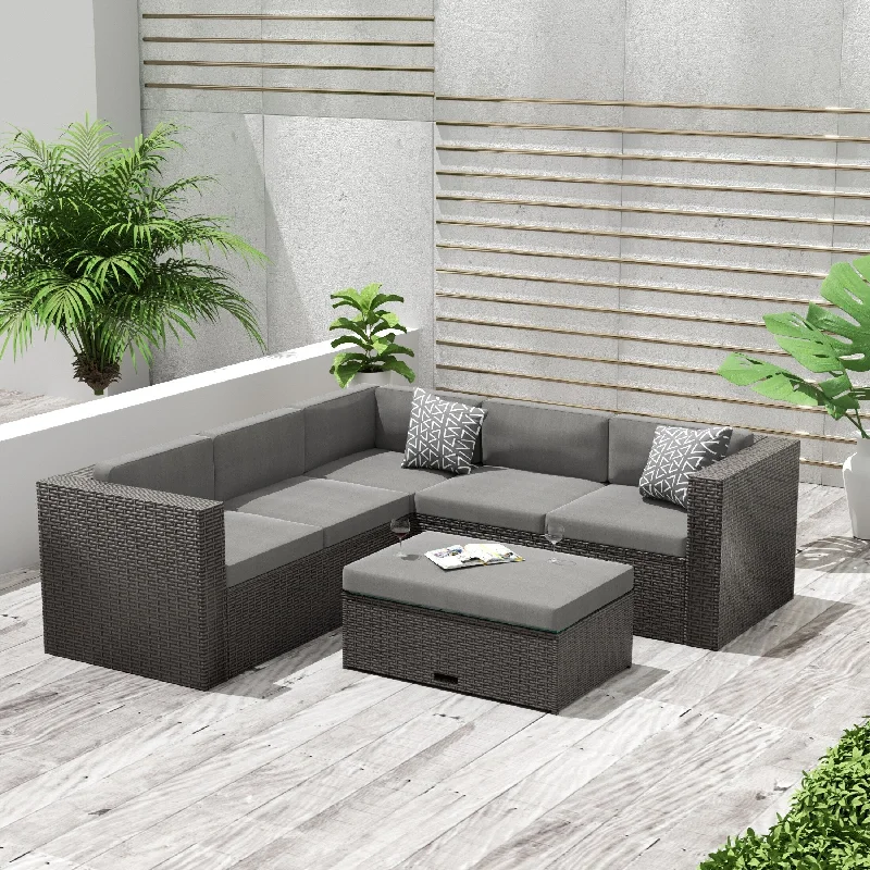 Elegant floral throw rugs-Belmount 6 Seater Wicker Resin Rattan Patio Sectional Set w Cushions