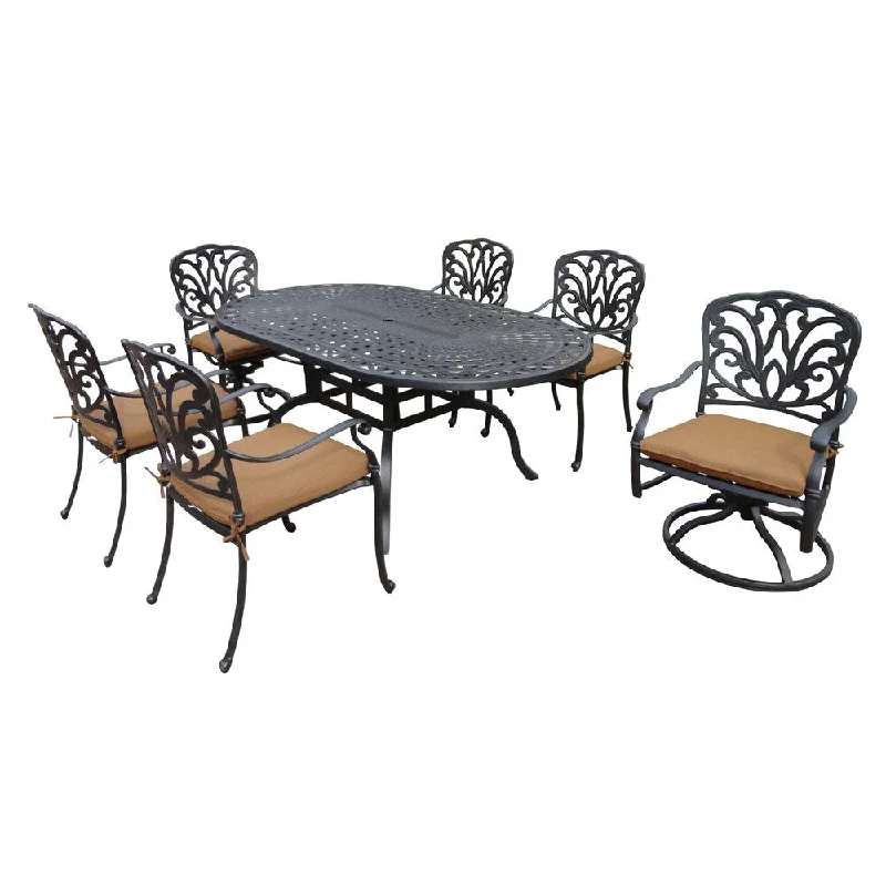 Designer ceramic wall tiles-Buckingham Cast Aluminum 7-piece Dining Set, with Sunbrella Cushioned Chairs, and Swivel Rockers