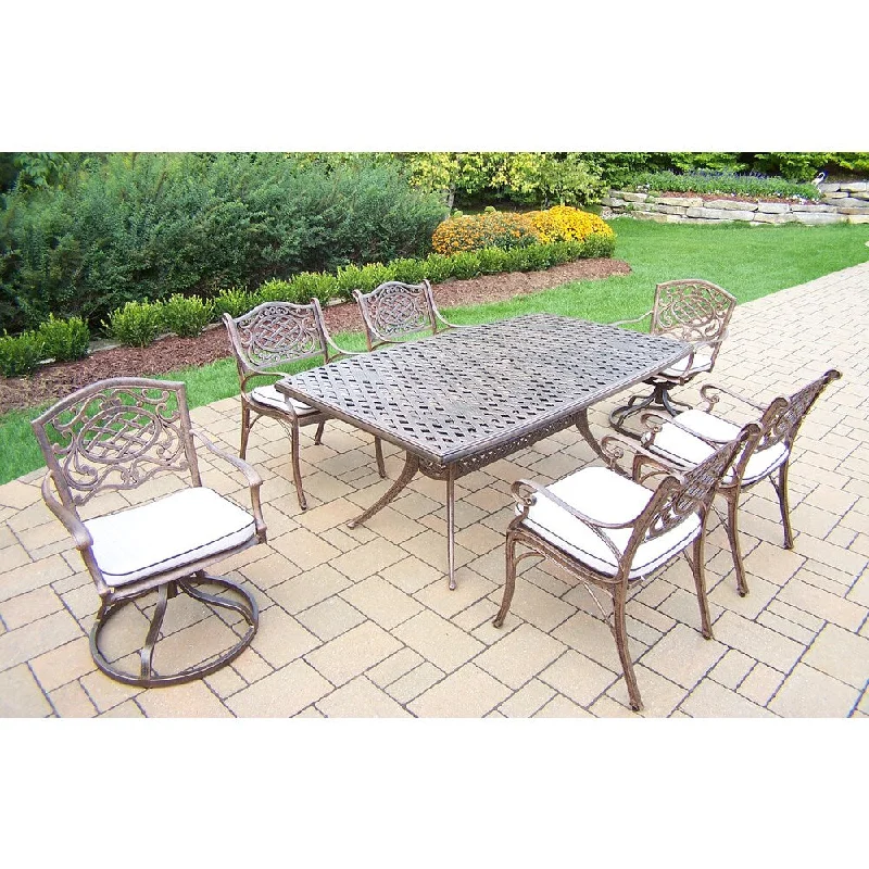 Affordable woven storage baskets-Casselton 7-Piece Outdoor Dining Set with Off-White Cushions