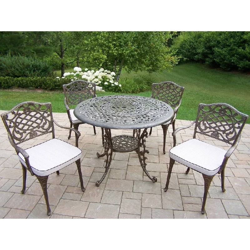 Elegant porcelain decorative bowls-Cast Aluminum 5-piece Weather-resistant Dining Set with Cushions