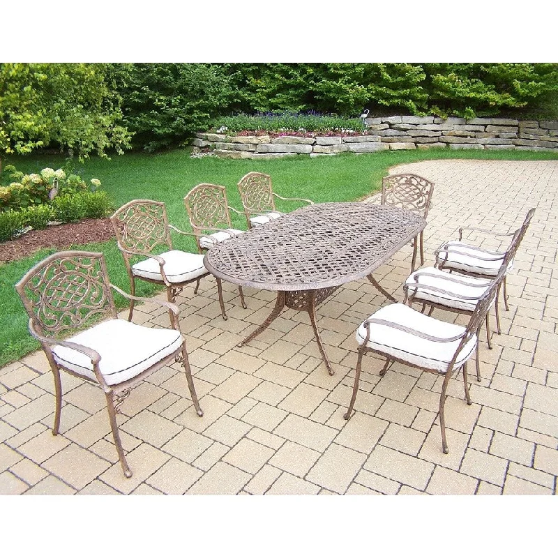 Luxury gold-accented mirrors-Cast Aluminum 9-piece Dining Set with 8 Cushioned Arm Chairs