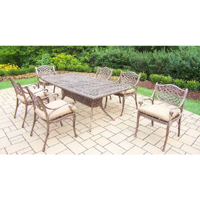 Affordable velvet throw blankets-Cast Aluminum Dining Set with Boat Table and Cushioned Dining Chairs