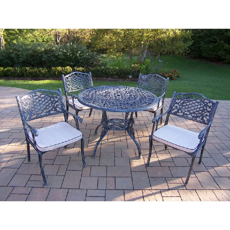 Affordable wooden plant stands-Cast Aluminum Dining Set with Round Table and 4 Cushioned Chairs