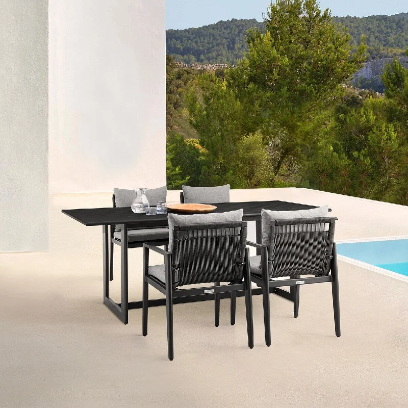 Trendy stackable wall shelves-Cayman Outdoor Patio 5-Piece Dining Table Set in Aluminum with Grey Cushions