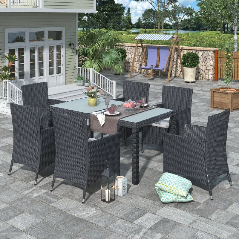 Designer ceramic wall tiles-CUSchoice 7-Piece Rattan Patio Furniture with Beige Cushions