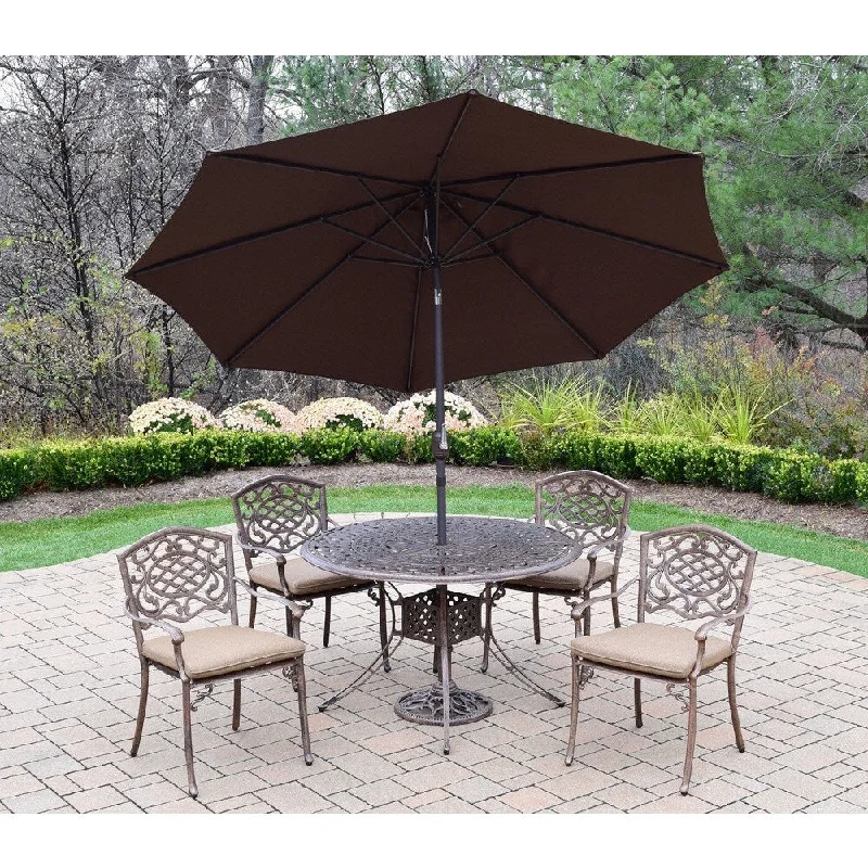 Luxury gold-accented mirrors-Dakota Brown Cast Aluminum Shaded 7-piece Cushioned Patio Dining Set