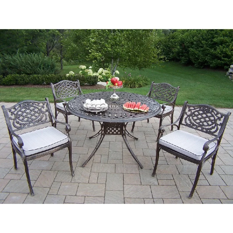 Chic frosted glass wall decor-Dakota Outdoor 5-piece Cushioned Cast Aluminum Round Dining Set