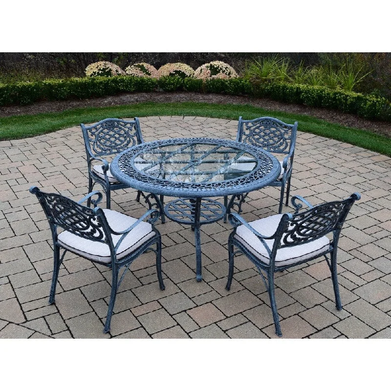 Designer wooden accent shelves-Dakota Verdi Grey Cast Aluminum 5-piece Cushioned Patio Dining Set