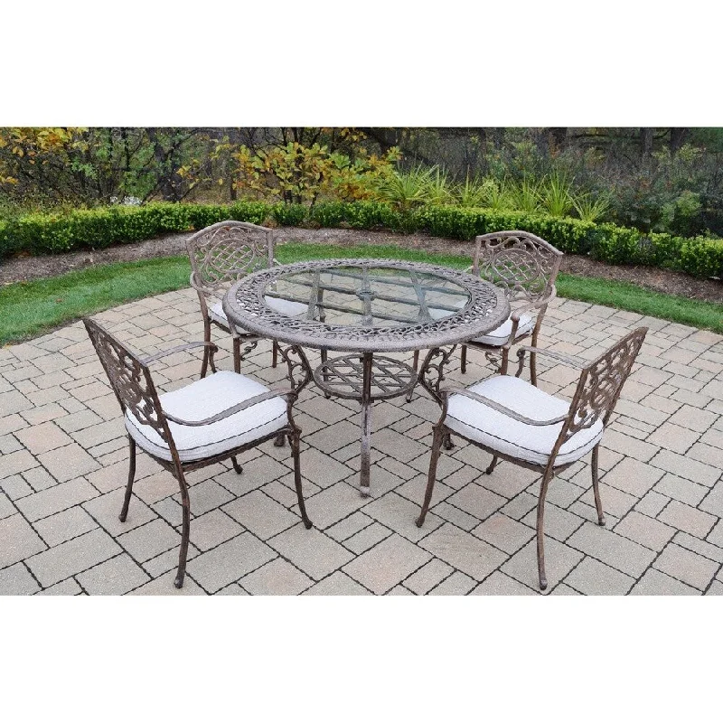 Luxury marble table sculptures-Dining Set, with Round Table, and 4 Cushioned Stackable Arm Chairs