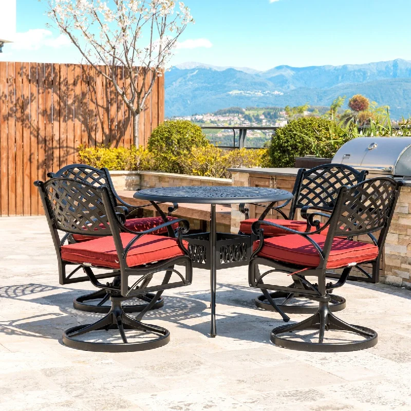 Affordable ceramic wall art-Elm Plus 5 Piece Cast Aluminium Cushioned Patio Swivel Dining Set