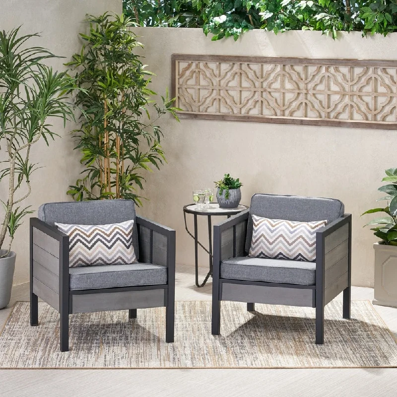 Casual woven baskets for storage-Jax Outdoor Faux Wood Outdoor Club Chairs with Cushions (Set of 2) by Christopher Knight Home - 24.75" W x 26.25" D x 24.25" H