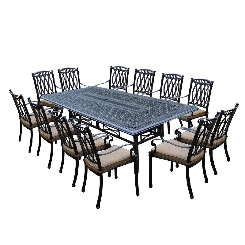 Stylish frosted candle holders-Milan 13 Piece Dining Set with 102x46-inch Table and 12 Stackable Cushioned Chairs