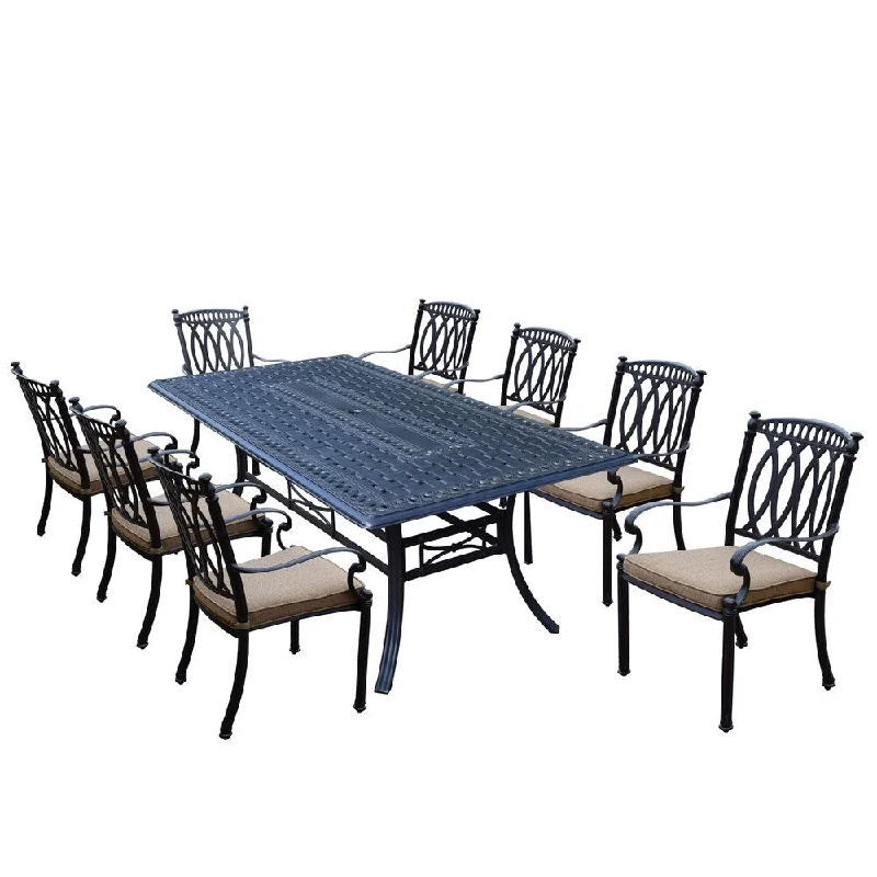 Affordable ceramic table decor-Milan 9 Piece Dining Set with Rectangular Table and 8 Stackable Cushioned Chairs