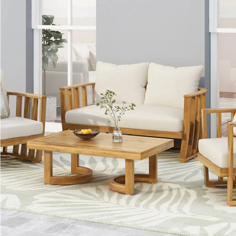 Luxury crystal table centerpieces-Outdoor Acacia Wood Loveseat and Coffee Table Dining Set with Cushions