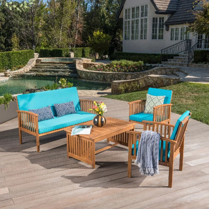 Elegant gold-framed wall art-Outdoor Dining Set Acacia Wood Sofa Set with Water Resistant Cushions,3 Sofa Chairs,1 Coffee Table