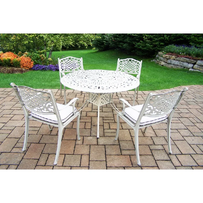 Designer ceramic wall tiles-Outdoor Patio Off-White 5-Piece Dining Set with Cushioned Chairs