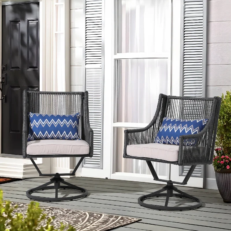 Designer accent chairs for homes-Outdoor Wicker Swivel Chairs with Cushion (Set of 2)