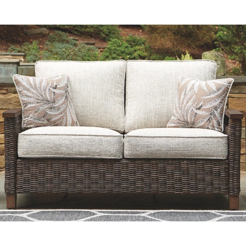 Elegant hand-painted wall decor-Paradise Trail Outdoor Loveseat with Cushion - Medium Brown - 58.5" W x 35.75" D x 38.25" H