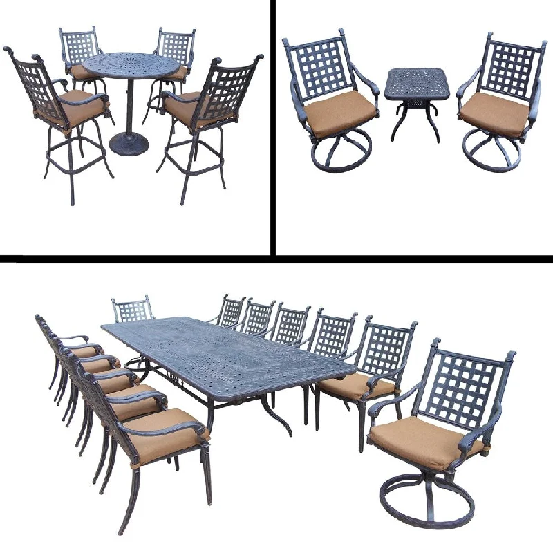 Casual glass photo frames-Premier Sunbrella Cushioned Set includes 13 Pc Dining Set with Extendable Table, 5 Pc Bar Set and 3 Pc Swivel Rocker Chat Set