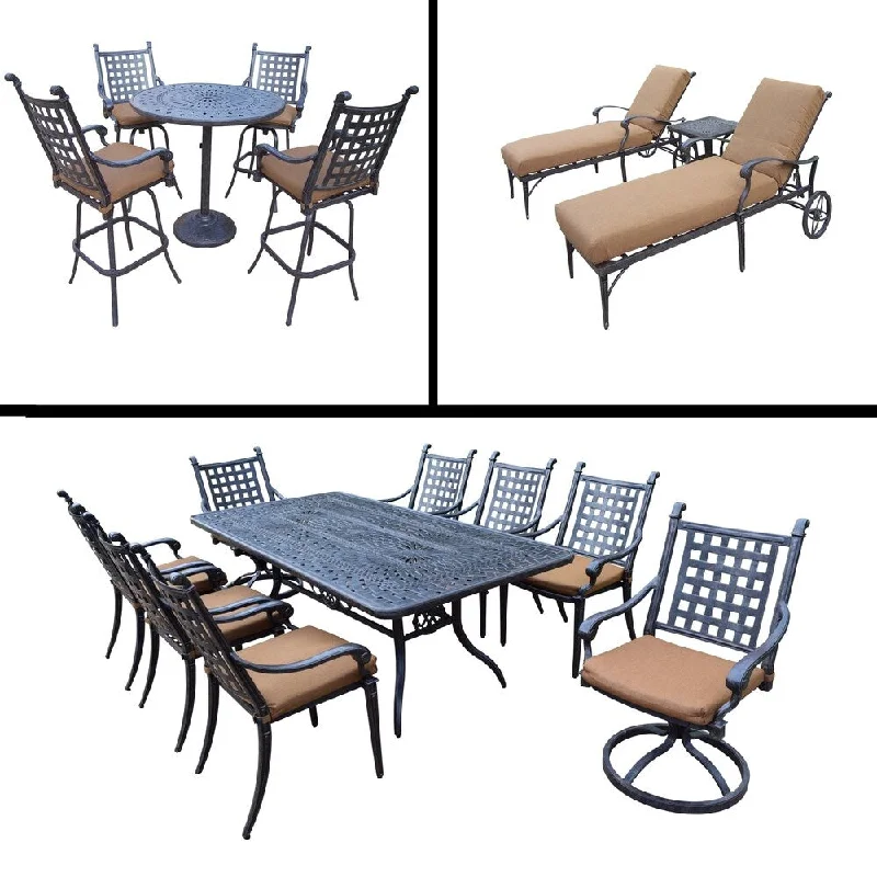 Vintage retro throw rugs-Premier Sunbrella Cushioned Set includes 5 Pc Bar Set, 9 Pc Dining Set and 3 Pc Chaise Lounge Set