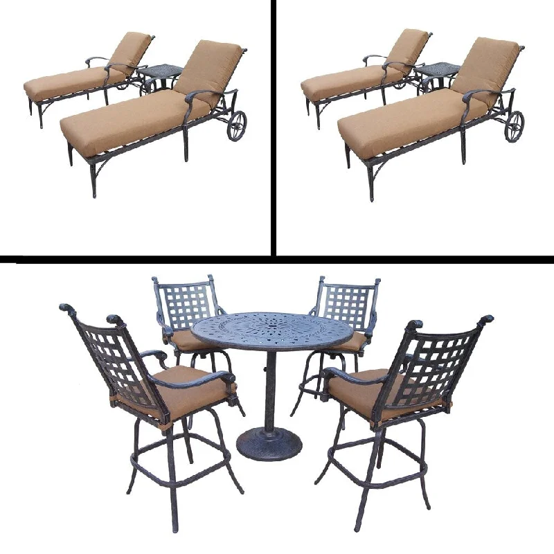 Designer wooden decorative trays-Premier Sunbrella Cushioned Set includes 5 Pc Bar Set and Two 3 Pc Chaise Lounge Sets