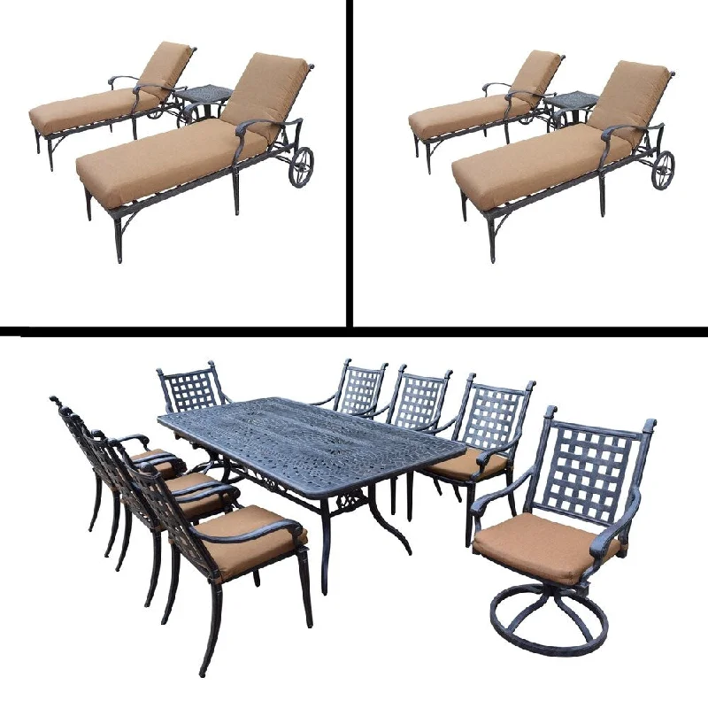 Luxury crystal table centerpieces-Premier Sunbrella Cushioned Set includes 9 Pc Dining Set with Rectangle Table and Two 3 Pc Chaise Lounge Sets