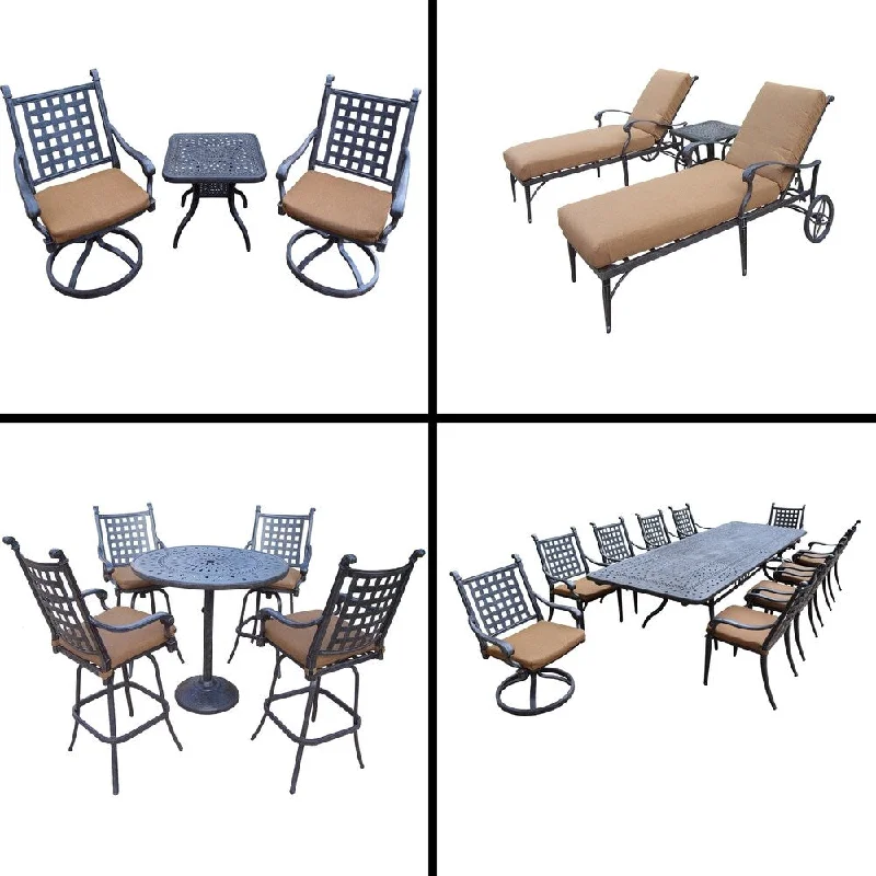 Affordable ceramic table decor-Premier Sunbrella Cushioned Set with 11 Pc Dining Set, 5 Pc Bar Set, 3 Pc Chaise Lounge Set and 3 Pc Swivel Rocker Chat Set