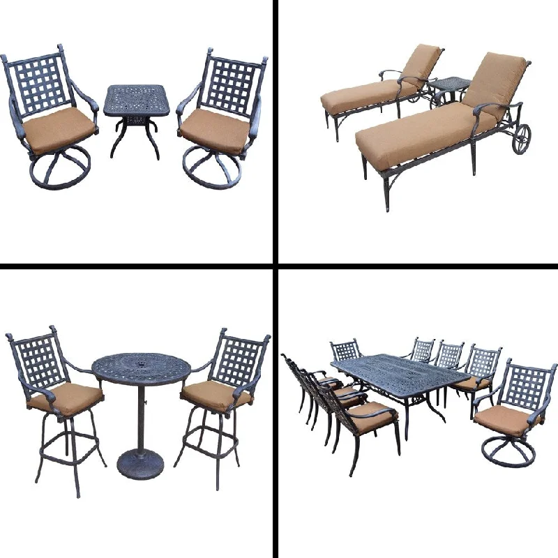 Vintage-inspired photo frames-Premier Sunbrella Cushioned Set with 3 Pc Bar Set, 9 Pc Dining Set, 3 Chaise Lounge Set and 3 Pc Swivel Rocker Chat Set