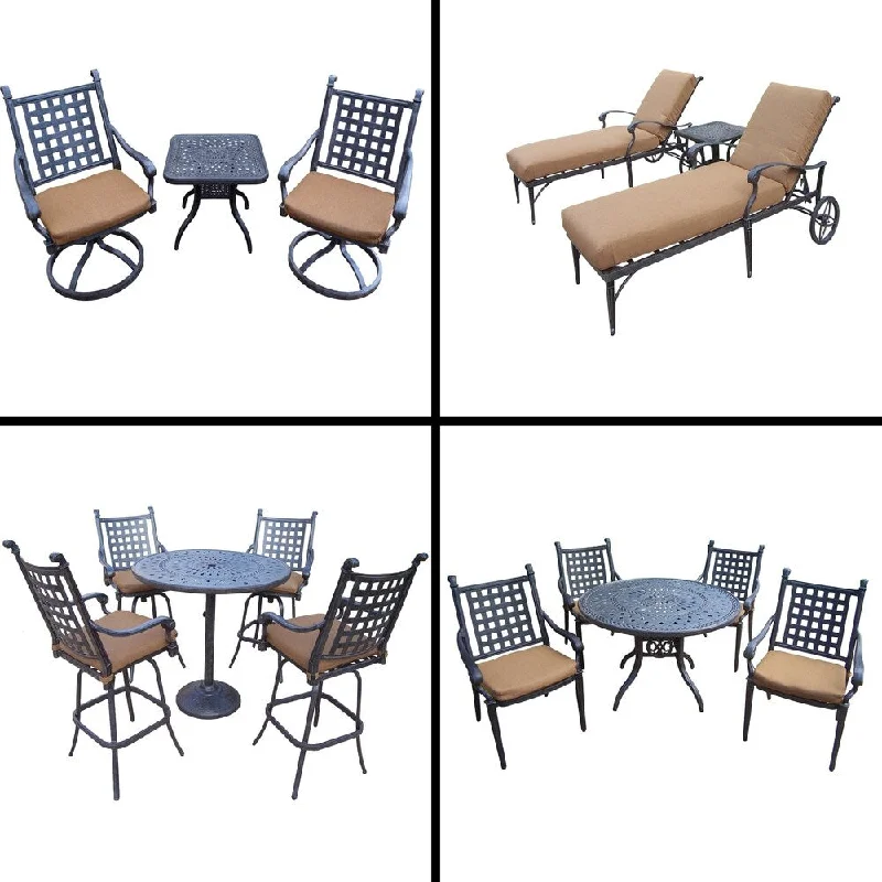 Vintage floral wall decor-Premier Sunbrella Cushioned Set with 5 Pc Dining Set, 5 Pc Bar Set, 3 Pc Chaise Lounge Set and 3 Pc Swivel Rocker Chat Set