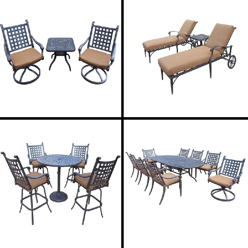 Luxury porcelain flower vases-Premier Sunbrella Cushioned Set with 9 Pc Dining Set, 5 Pc Bar Set, 3 Pc Chaise Lounge Set and 3 Pc Swivel Rocker Chat Set