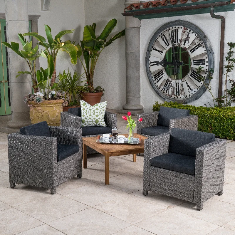 Chic metallic finish mirrors-Puerta Outdoor 5-piece Wicker Seating Set with Cushions by Christopher Knight Home