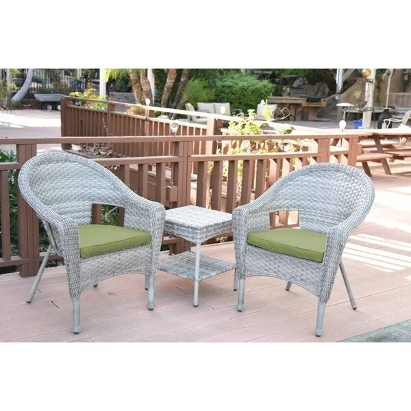 Designer wooden wall panels-Set of 3 Grey Resin Wicker Clark Single Chair with 2 inch Sage Green Cushion and End Table