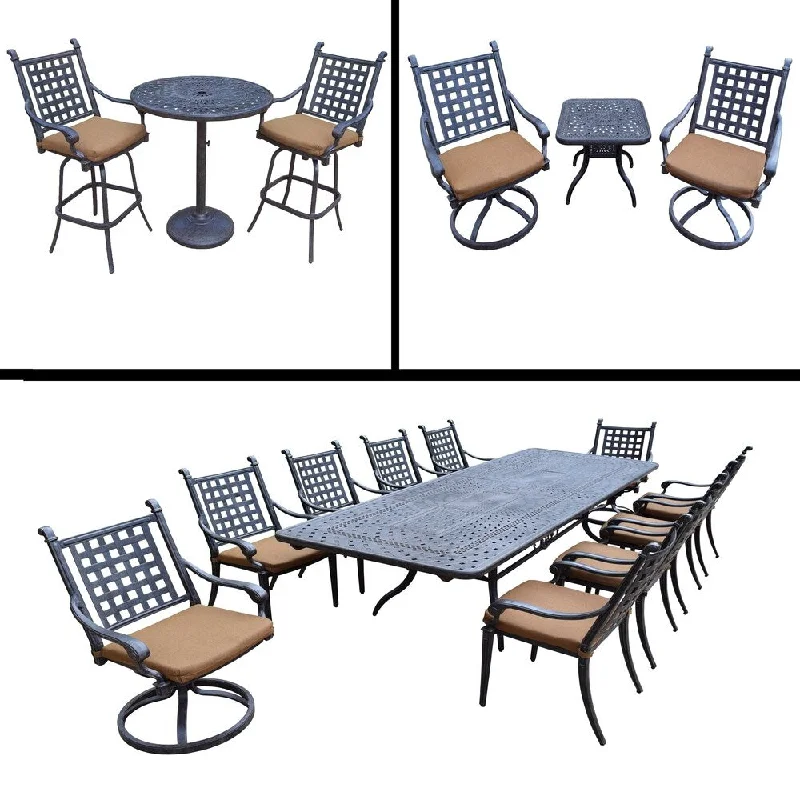 Designer woven wall tapestries-Sunbrella Cushioned Set includes 11 Pc Dining Set with Extendable Table, 3 Pc Bar Set and 3 Pc Swivel Rocker Chat Set