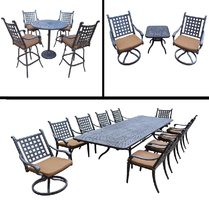 Trendy reusable wall signs-Sunbrella Cushioned Set includes 11 Pc Dining Set with Extendable Table, 5 Pc Bar Set and 3 Pc Swivel Rocker Chat Set