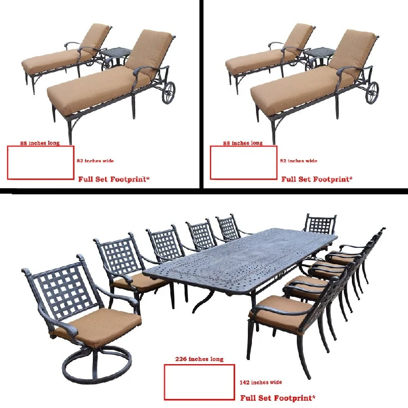 Chic reusable decorative trays-Sunbrella Cushioned Set includes 11 Pc Dining Set with Extendable Table and Two 3 Pc Chaise Lounge Set