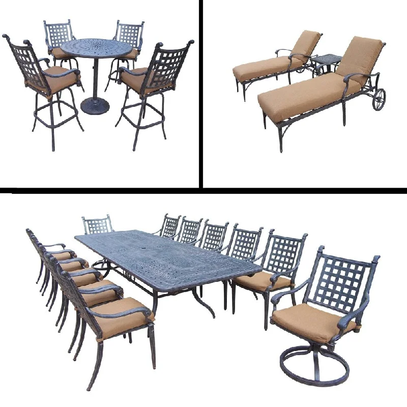 Trendy oversized floor vases-Sunbrella Cushioned Set includes 5 Pc Bar Set, 13 Pc Dining Set with Extendable Table and 3 Pc Chaise Lounge Set