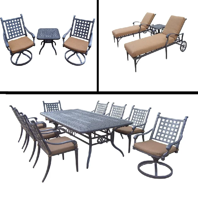 Affordable ceramic figurines-Sunbrella Cushioned Set includes 9 Pc Dining Set with Extendable Table, 3 Pc Chaise Lounge Set and 3 Pc Swivel Rocker Chat Set