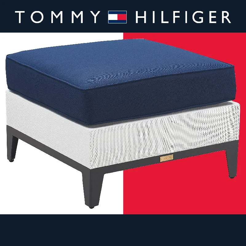 Luxury crystal floor lamps-Tommy Hilfiger Hampton Outdoor Ottoman with Cushion, Coastal White and Navy