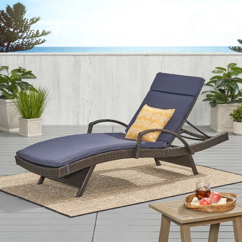 Designer wall art for living rooms-Toscana Outdoor Wicker Armed Cushioned Chaise Lounge by Christopher Knight Home