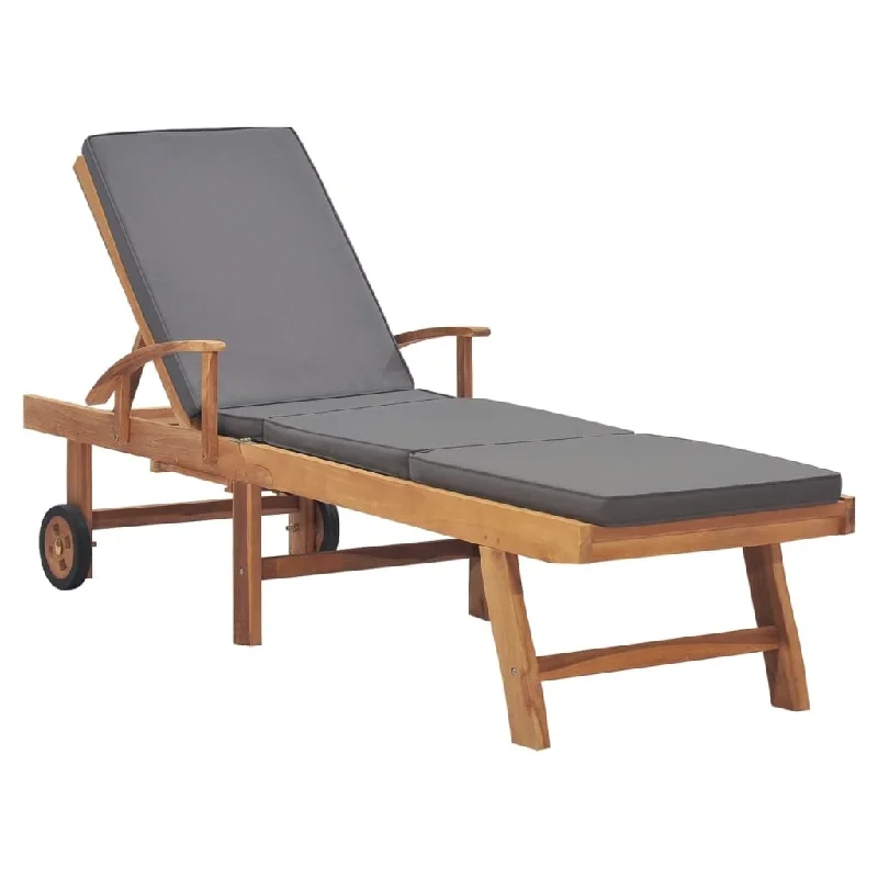 Casual farmhouse throw blankets-vidaXL Sun Lounger with Cushion Solid Teak Wood Dark Gray - 76.8" x 23.4"